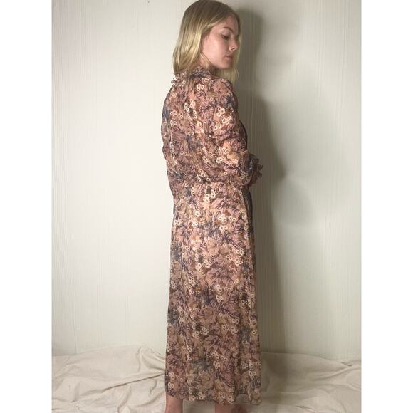 MANGO Sheer Chiffon Long Sleeve Floral Maxi Dress US XSMALL - Picture 7 of 16